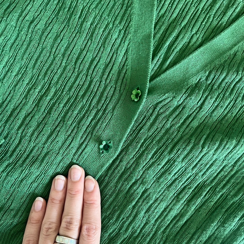 Green Ribbed Cardigan Sweater - Picture 3 of 3
